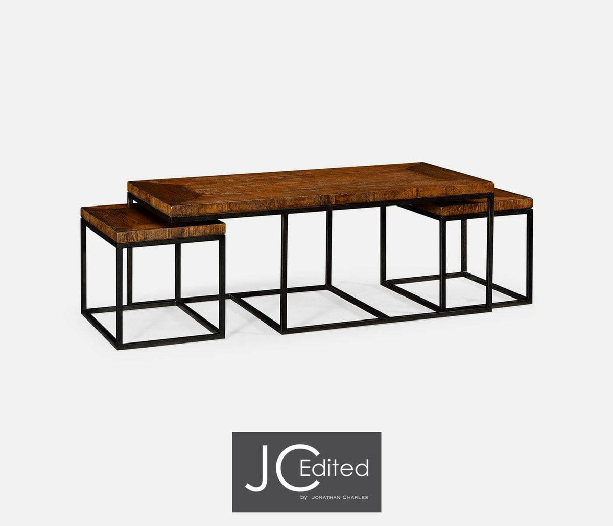 Jonathan Charles Nesting Coffee Table Wrought Iron in Rustic Walnut.