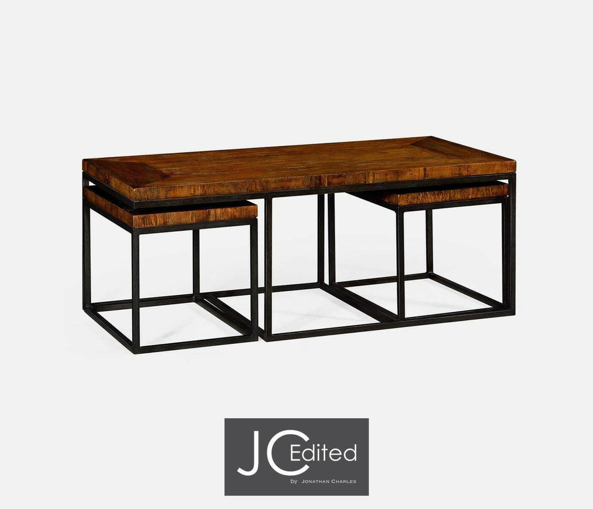 Jonathan Charles Nesting Coffee Table Wrought Iron in Rustic Walnut.