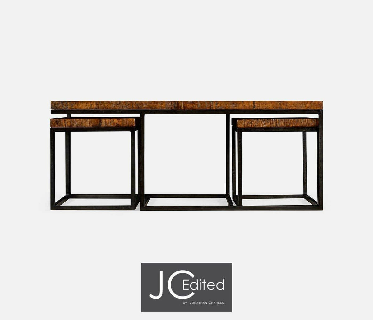 Jonathan Charles Nesting Coffee Table Wrought Iron in Rustic Walnut.