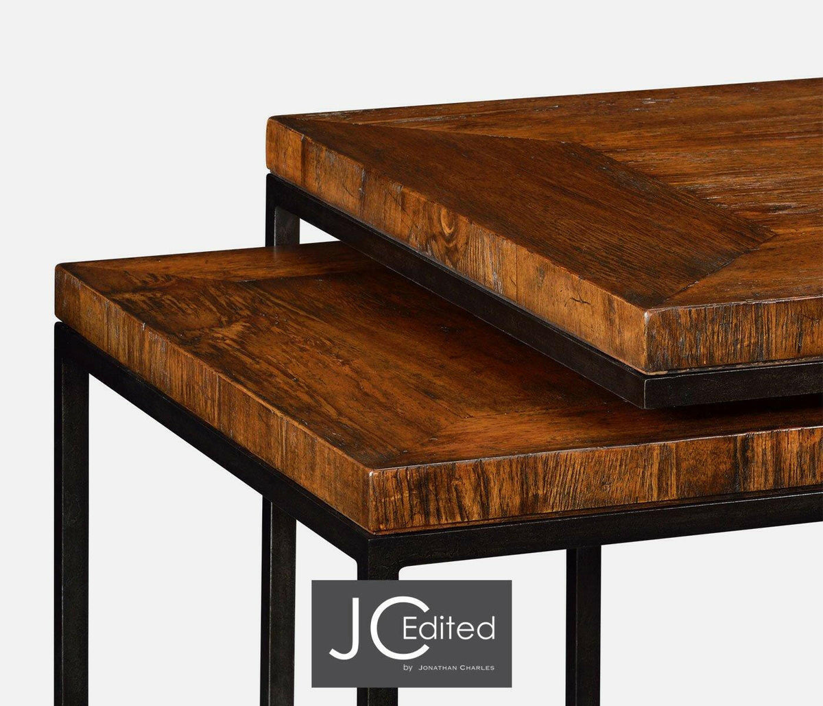 Jonathan Charles Nesting Coffee Table Wrought Iron in Rustic Walnut.