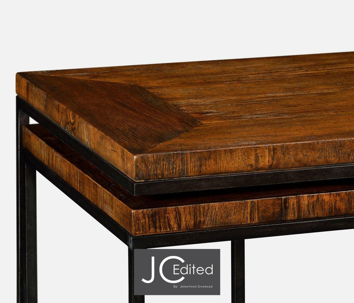 Jonathan Charles Nesting Coffee Table Wrought Iron in Rustic Walnut.
