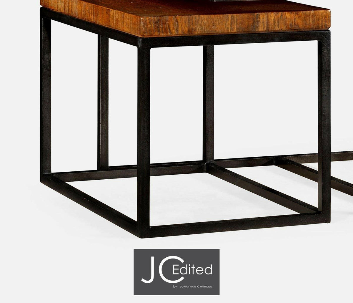 Jonathan Charles Nesting Coffee Table Wrought Iron in Rustic Walnut.