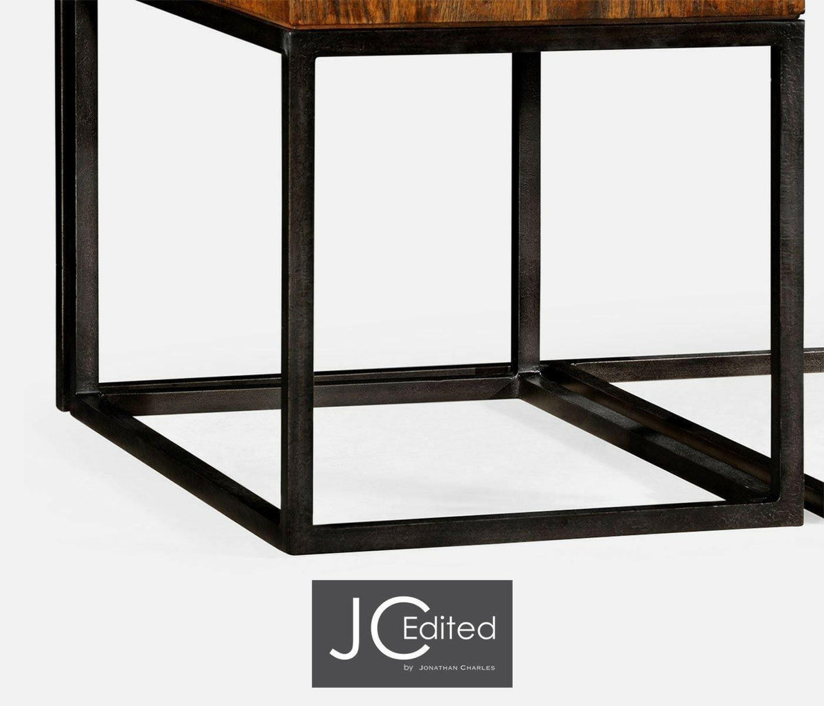 Jonathan Charles Nesting Coffee Table Wrought Iron in Rustic Walnut.