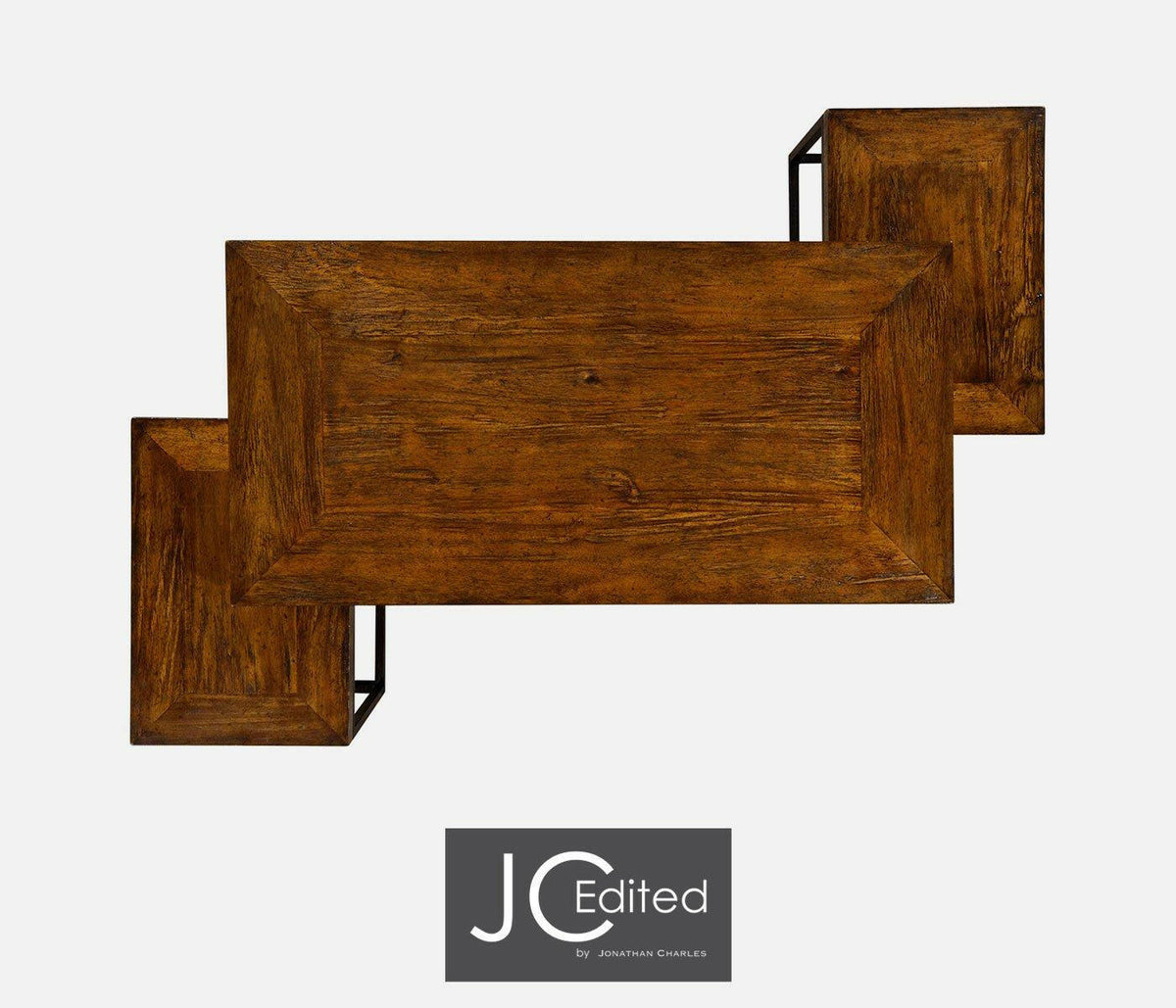 Jonathan Charles Nesting Coffee Table Wrought Iron in Rustic Walnut.