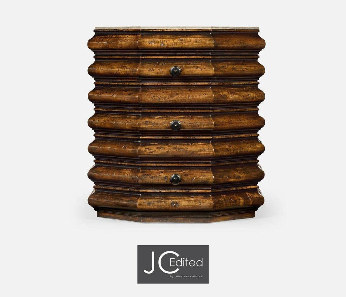 Jonathan Charles Octagon Side Table with Drawers Eclectic - Rustic Walnut.