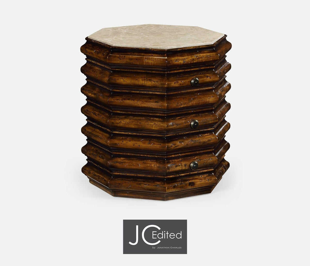 Jonathan Charles Octagon Side Table with Drawers Eclectic - Rustic Walnut.