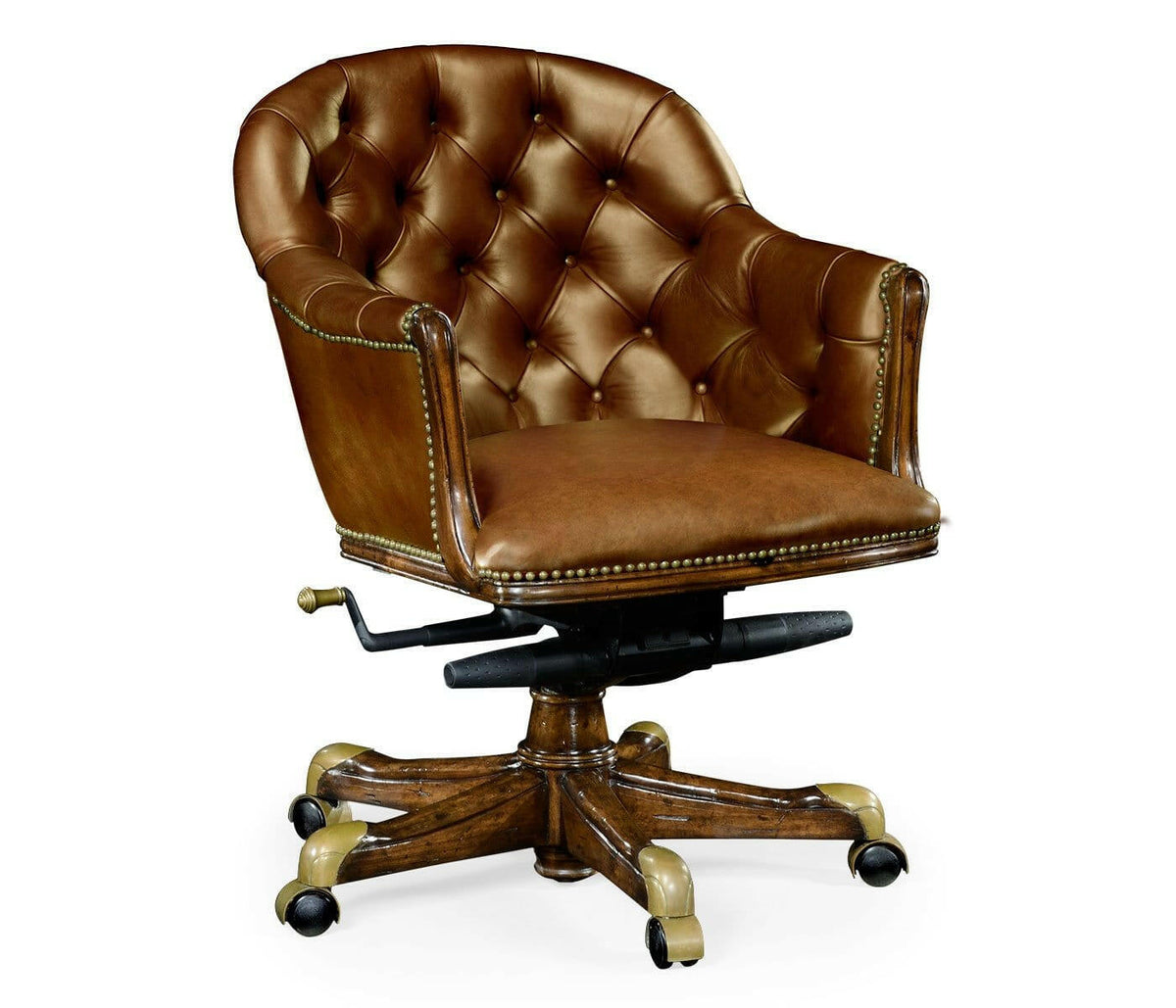 Jonathan Charles Office Chair Chesterfield in Walnut - Antique Chestnut Leather.