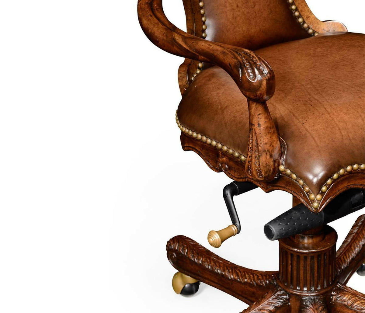 Jonathan Charles Office Chair Georgian in Chestnut Leather.