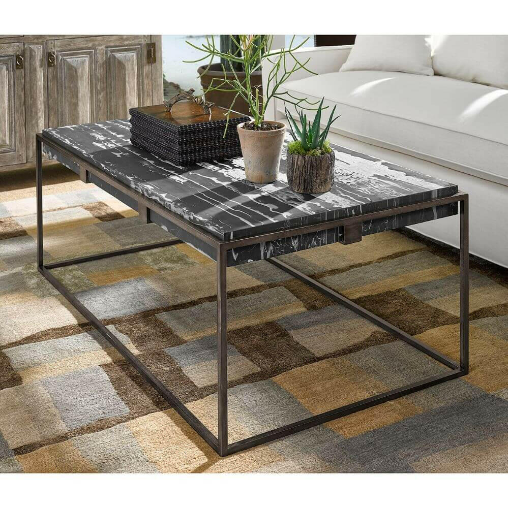 Jonathan Charles Outdoor Coffee Table with Black Marble Top.