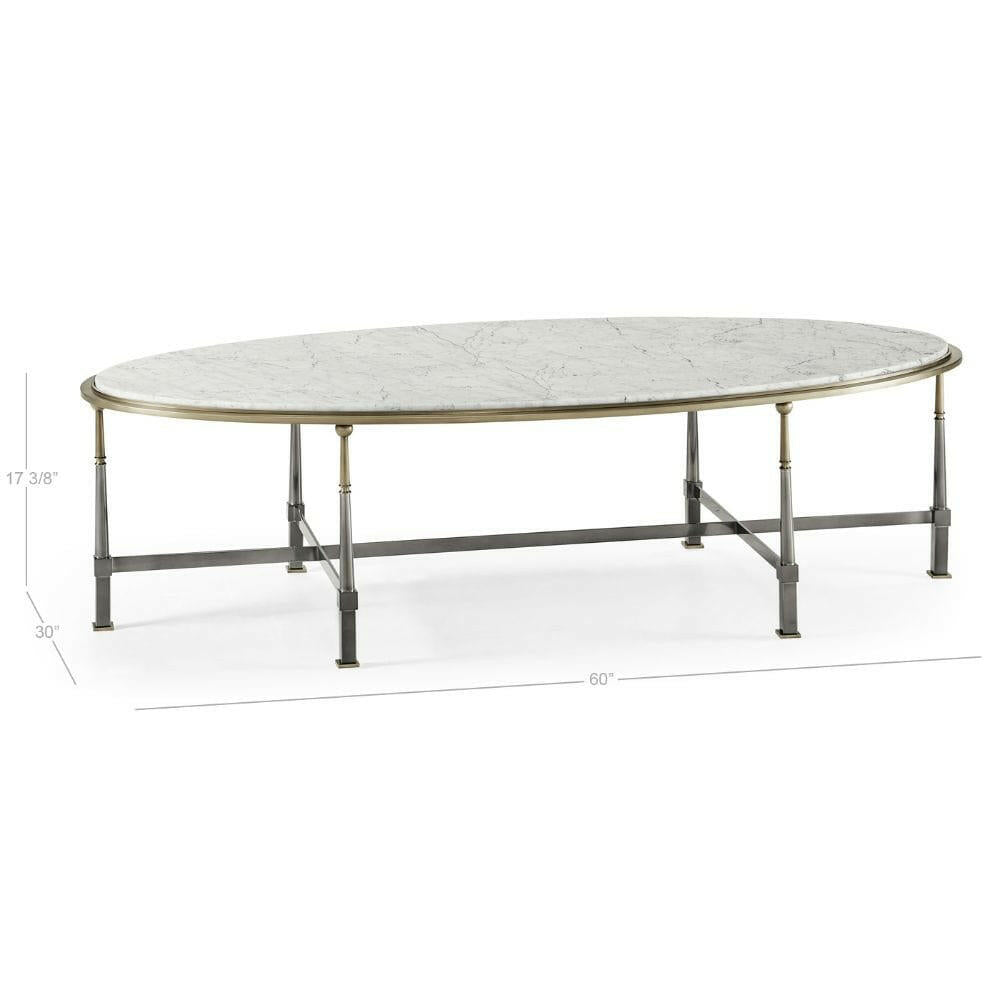 Jonathan Charles Oval Coffee Table with Calacatta Marble.