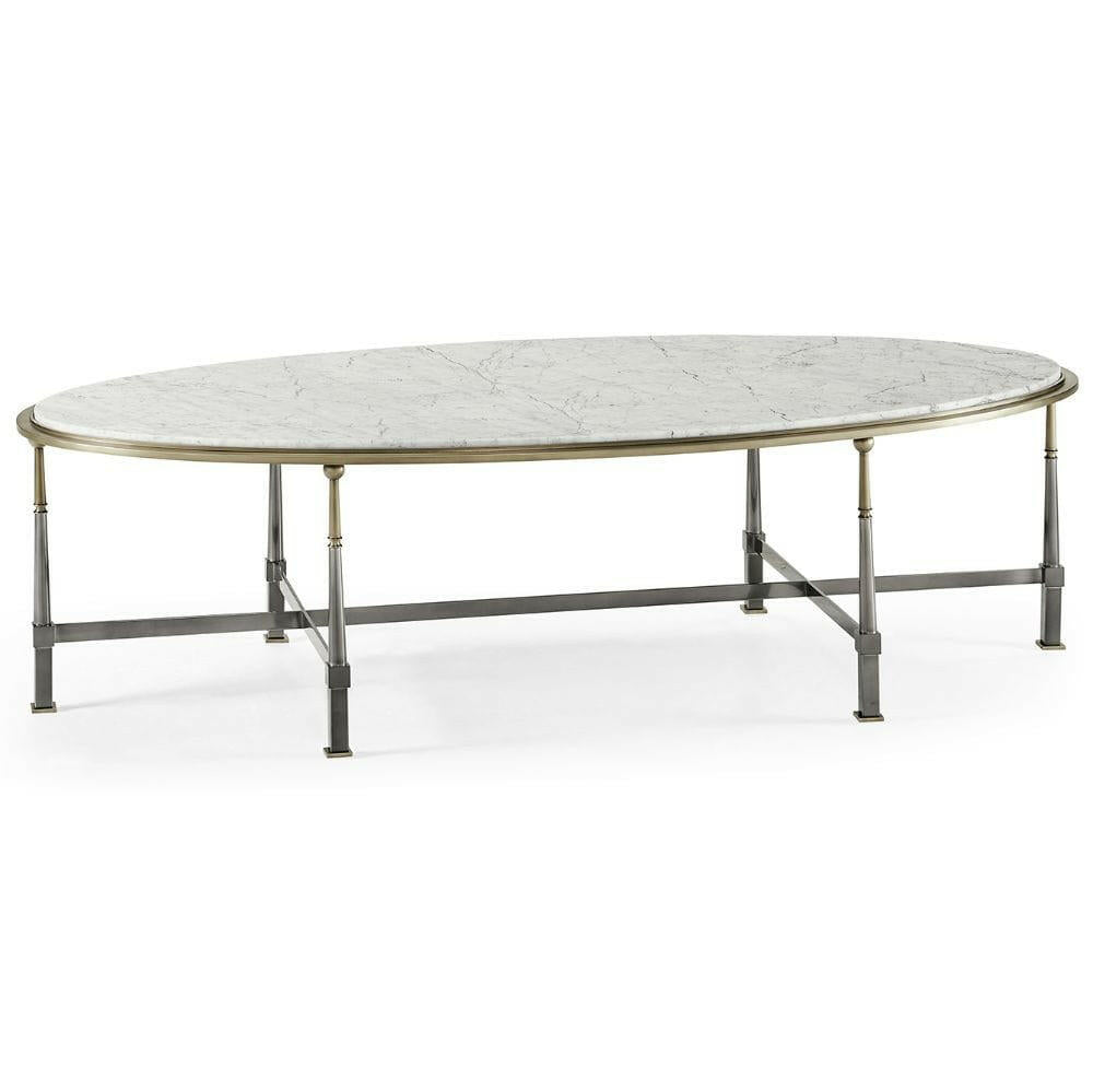 Jonathan Charles Oval Coffee Table with Calacatta Marble.