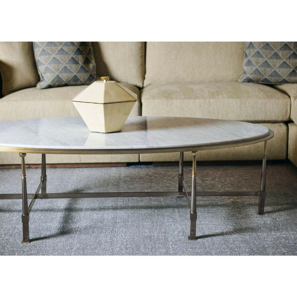 Jonathan Charles Oval Coffee Table with Calacatta Marble.