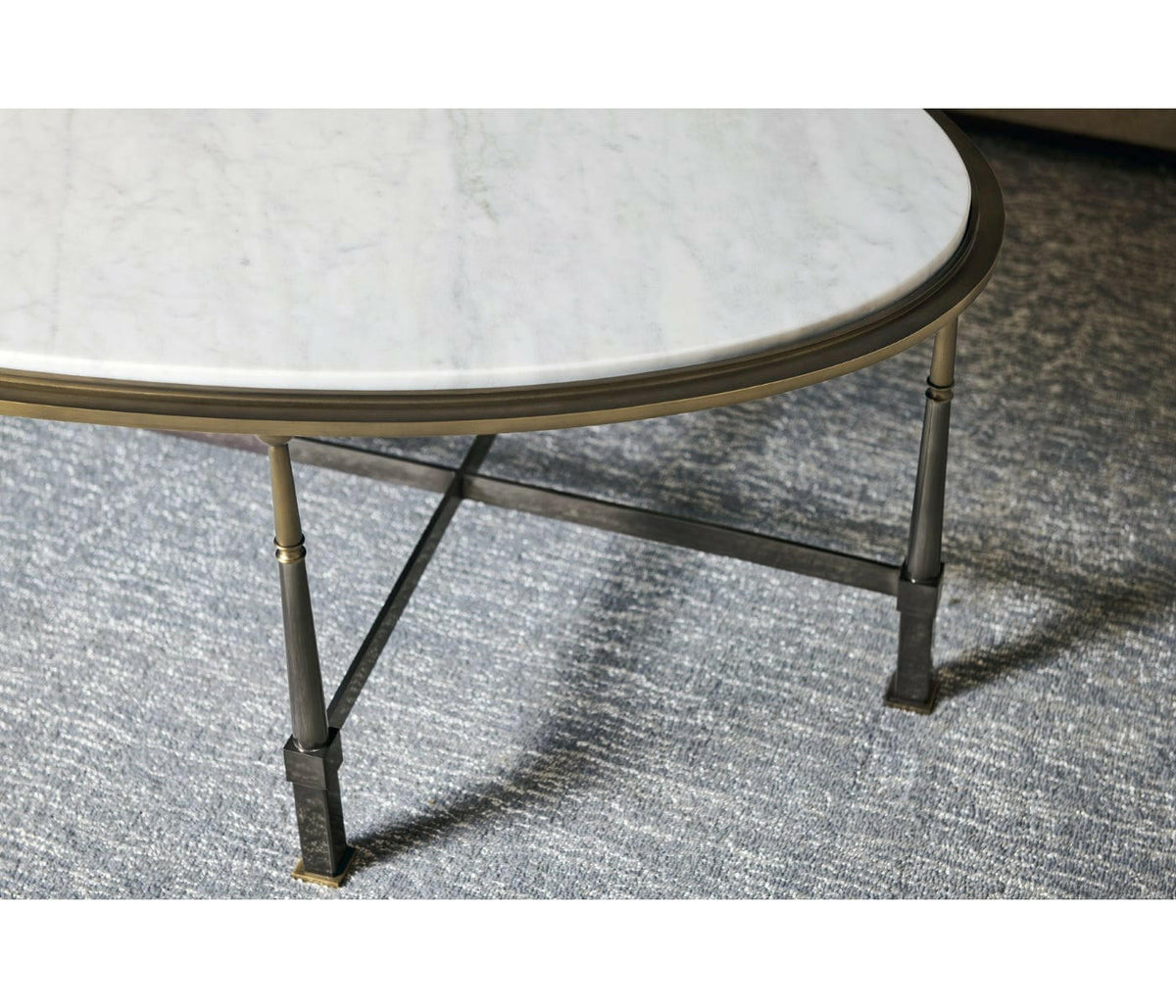 Jonathan Charles Oval Coffee Table with Carrara Marble.