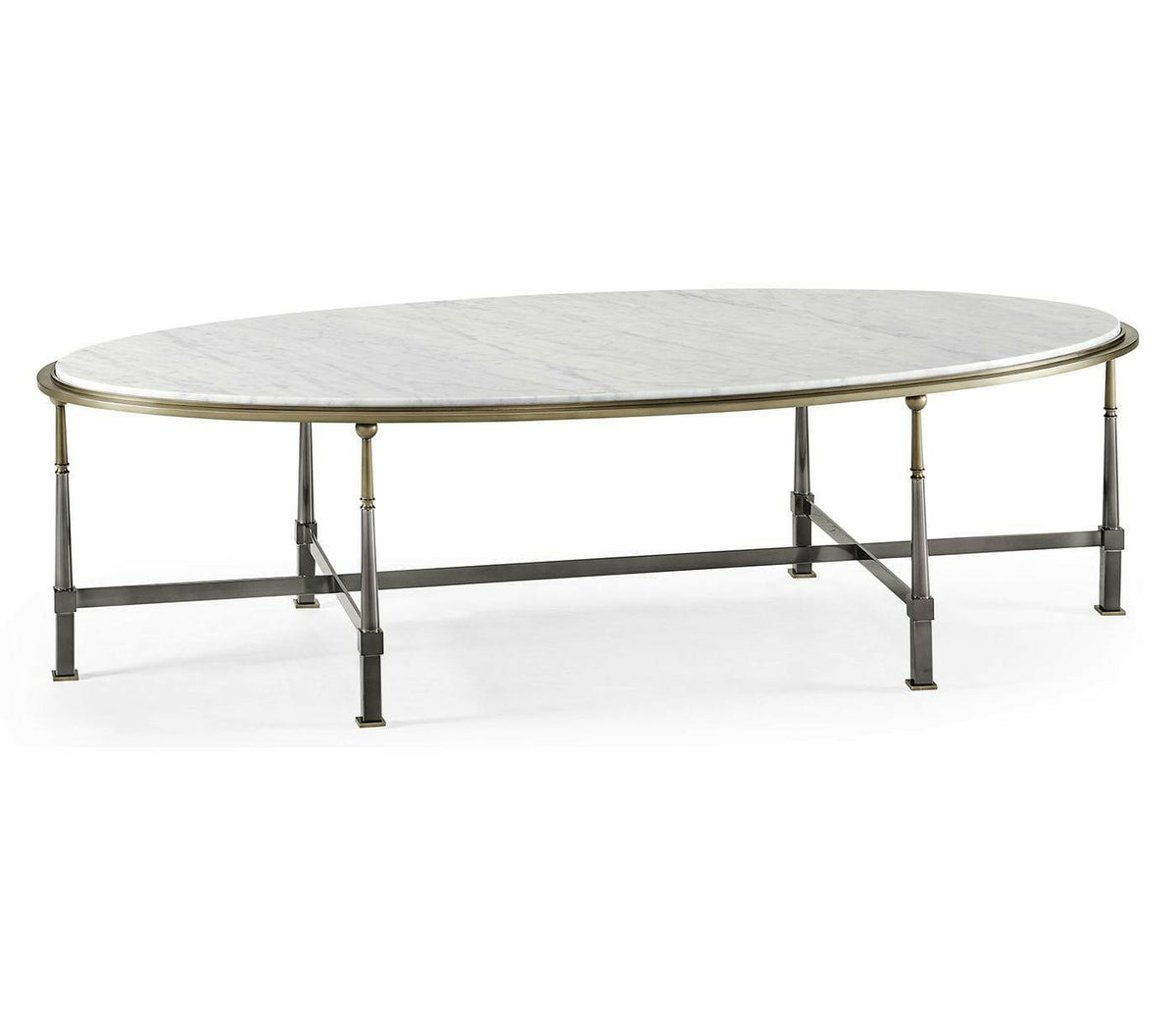Jonathan Charles Oval Coffee Table with Carrara Marble.