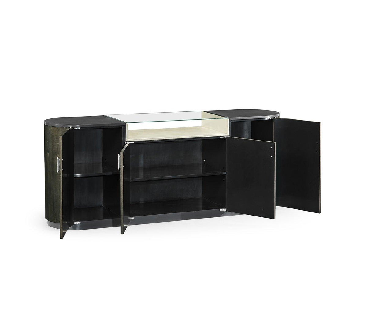 Jonathan Charles Oval Sideboard in Dark Grey Walnut.