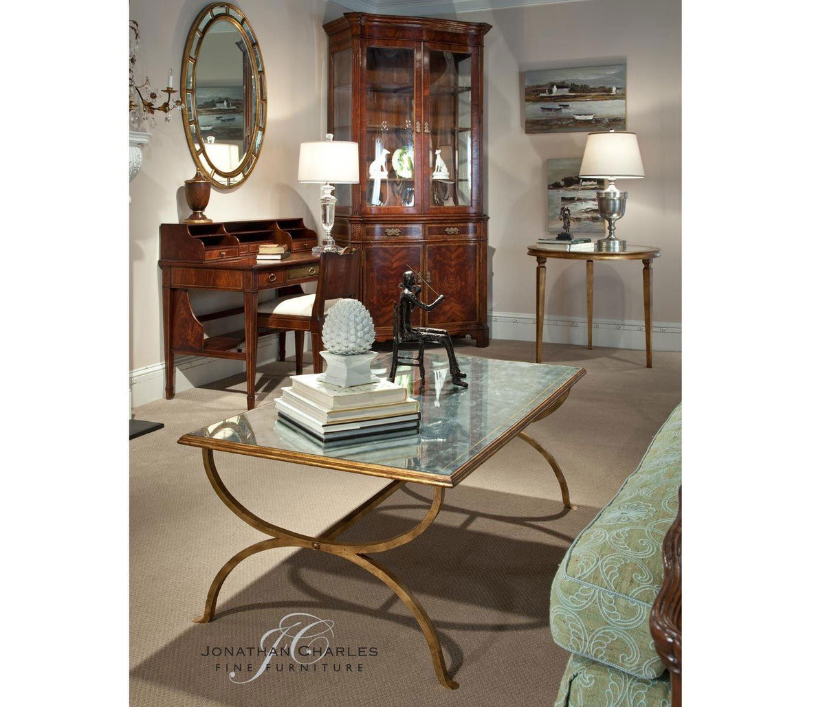 Jonathan Charles Oval Wall Mirror Georgian Irish - Gold.