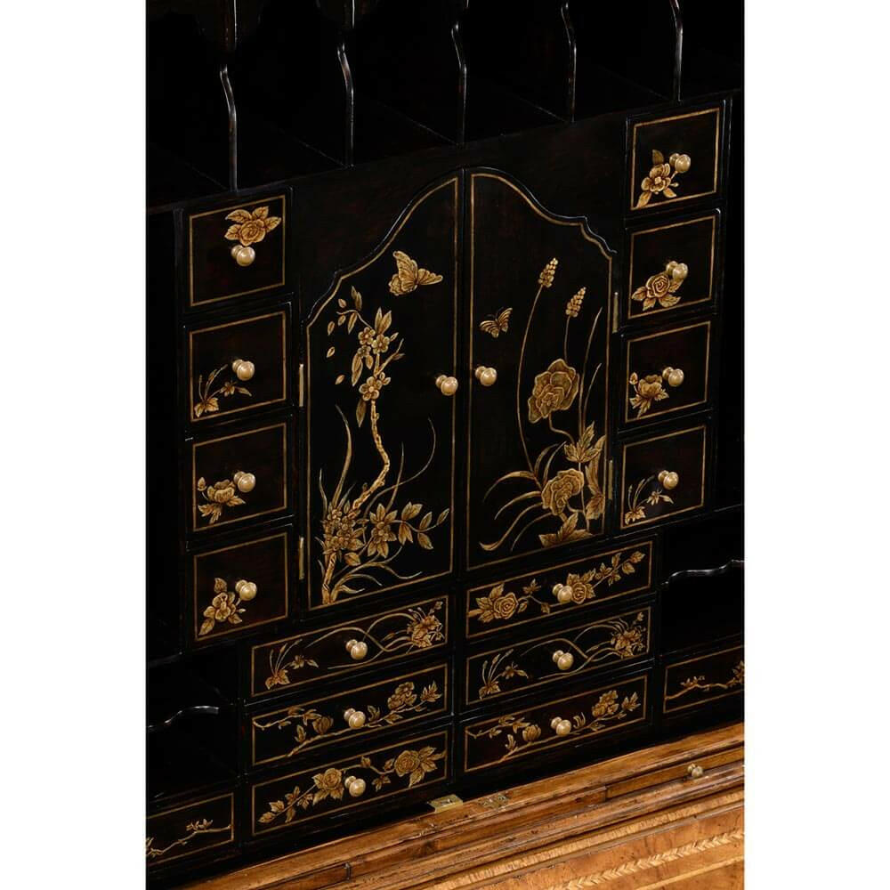 Jonathan Charles Queen Anne Walnut Bureau with Chinoiserie Interior.