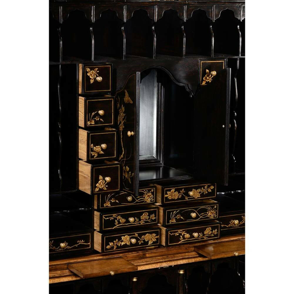 Jonathan Charles Queen Anne Walnut Bureau with Chinoiserie Interior.