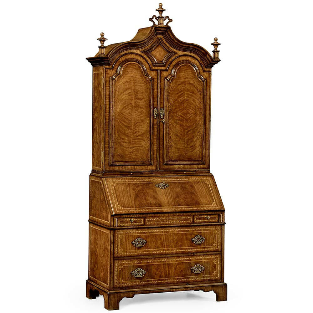 Jonathan Charles Queen Anne Walnut Bureau with Chinoiserie Interior.