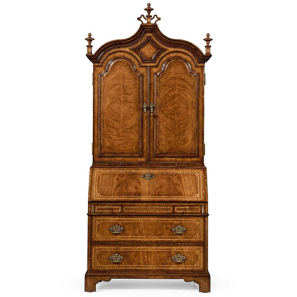 Jonathan Charles Queen Anne Walnut Bureau with Chinoiserie Interior.