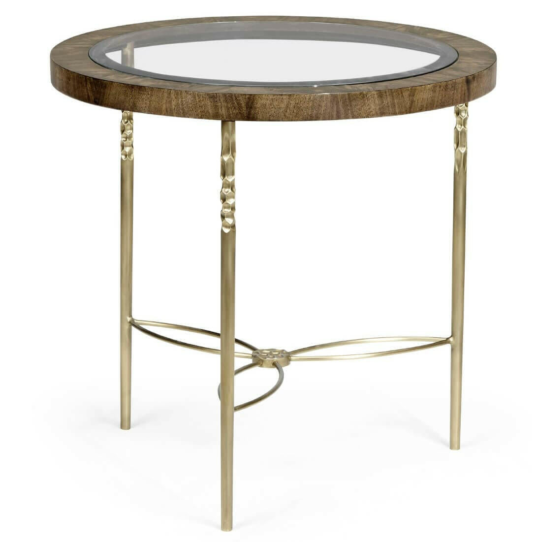Jonathan Charles Round Bleached Mahogany Side Table Glass Top.