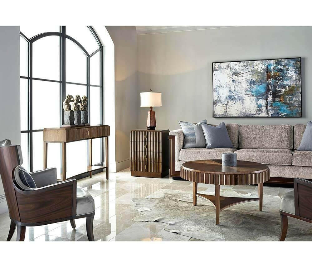 Jonathan Charles Round Coffee Table Reeded.