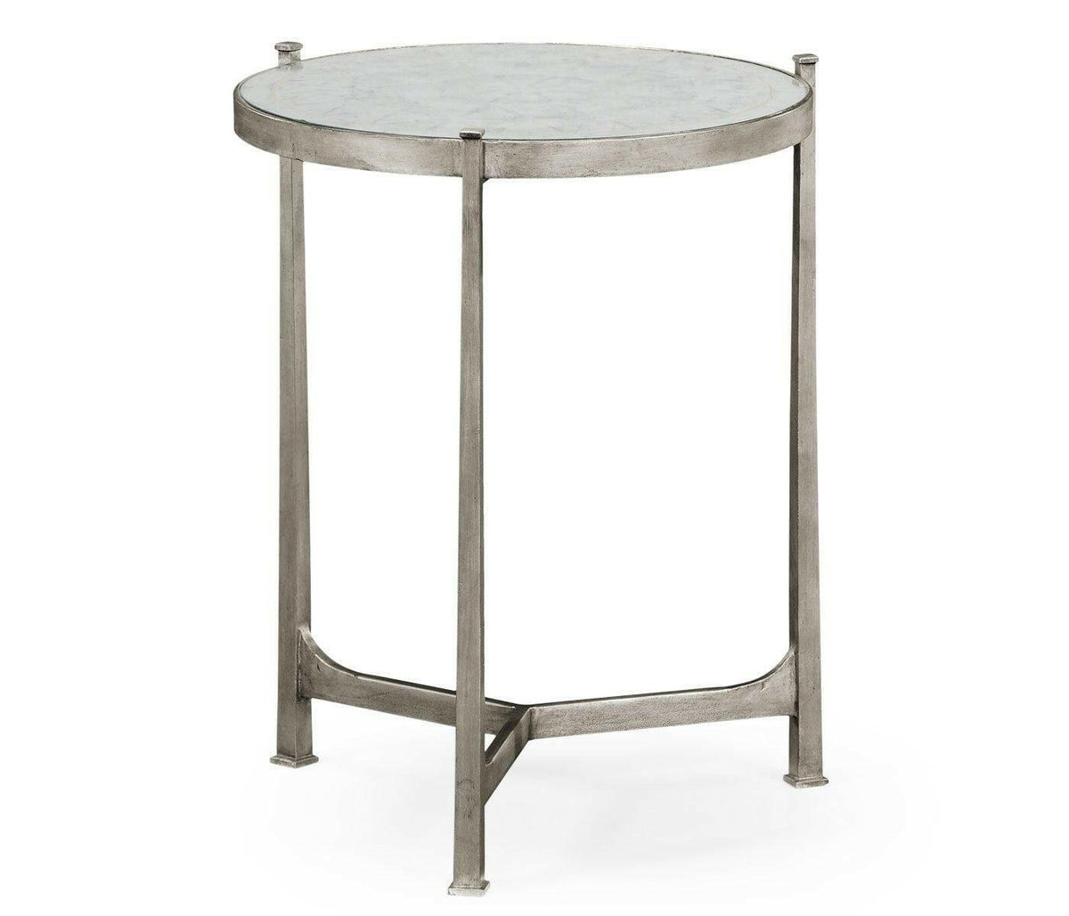 Jonathan Charles Round End Table Contemporary in Eglomise - Silver.