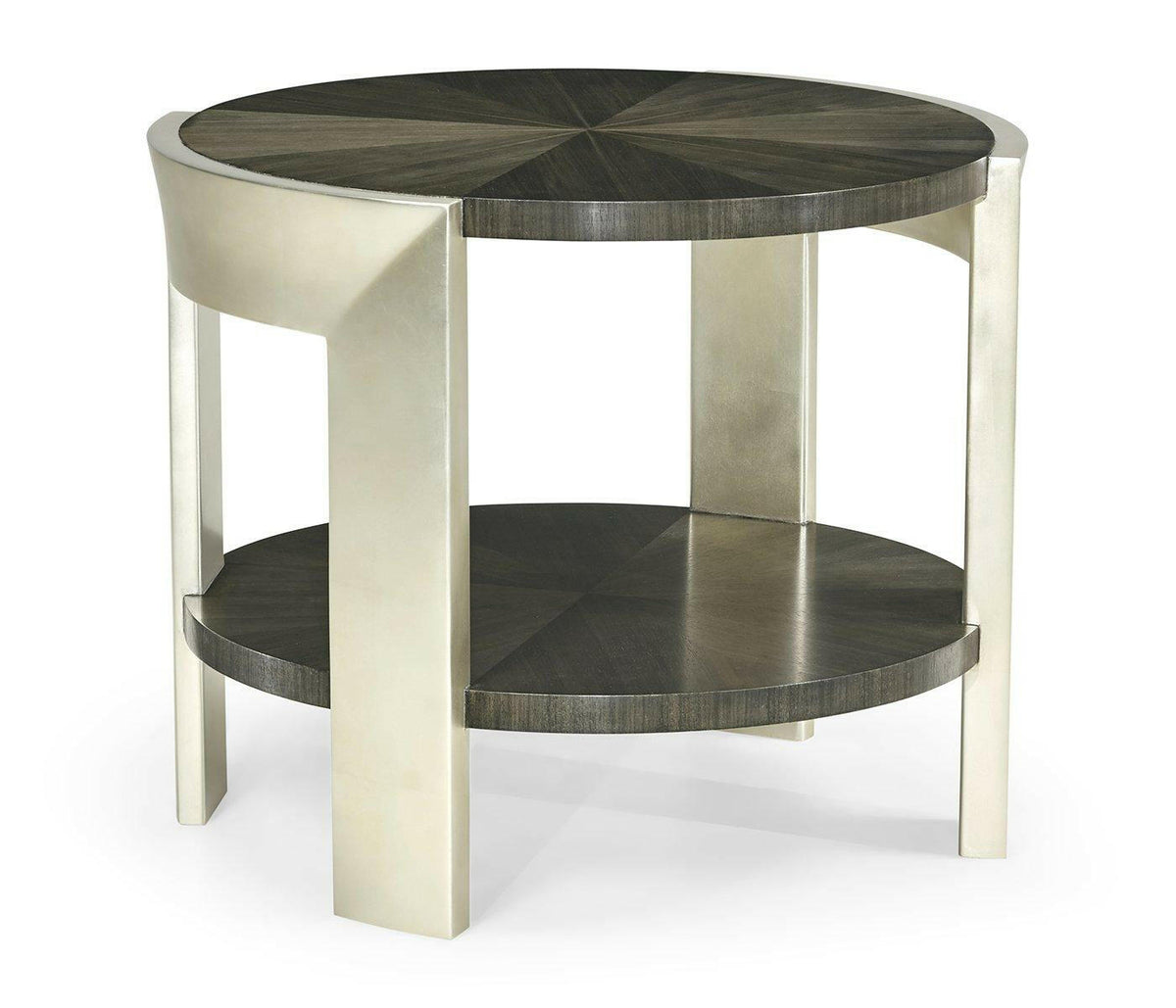Jonathan Charles Round End Table in Dark Grey Walnut.