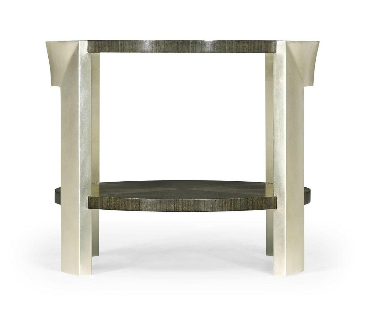 Jonathan Charles Round End Table in Dark Grey Walnut.