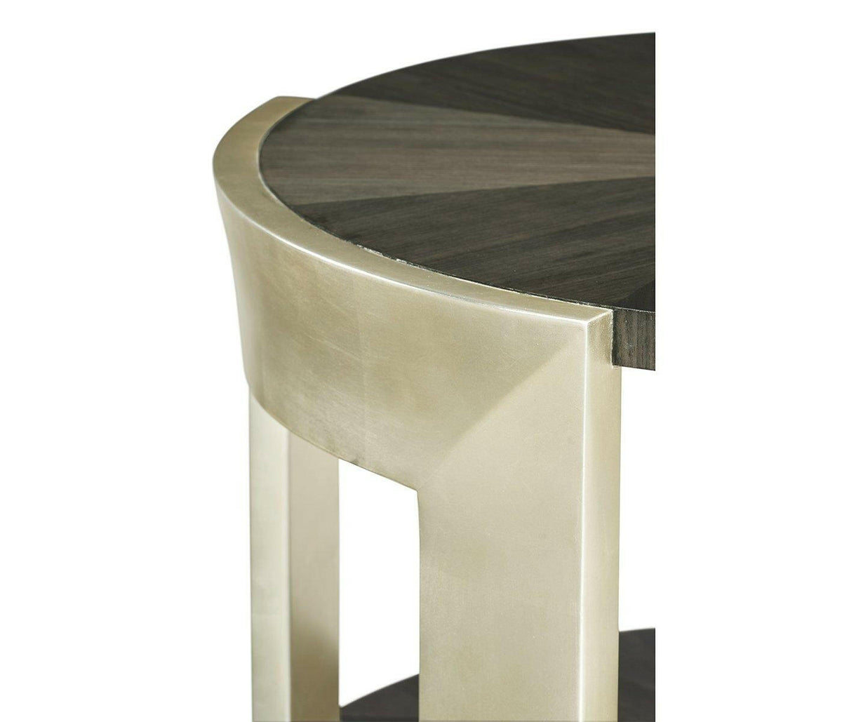 Jonathan Charles Round End Table in Dark Grey Walnut.