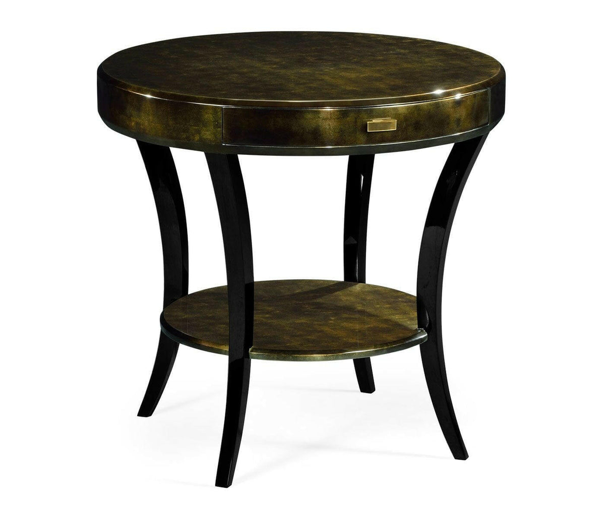Jonathan Charles Round Side Table with Drawer Oriental - Moss Bronze.