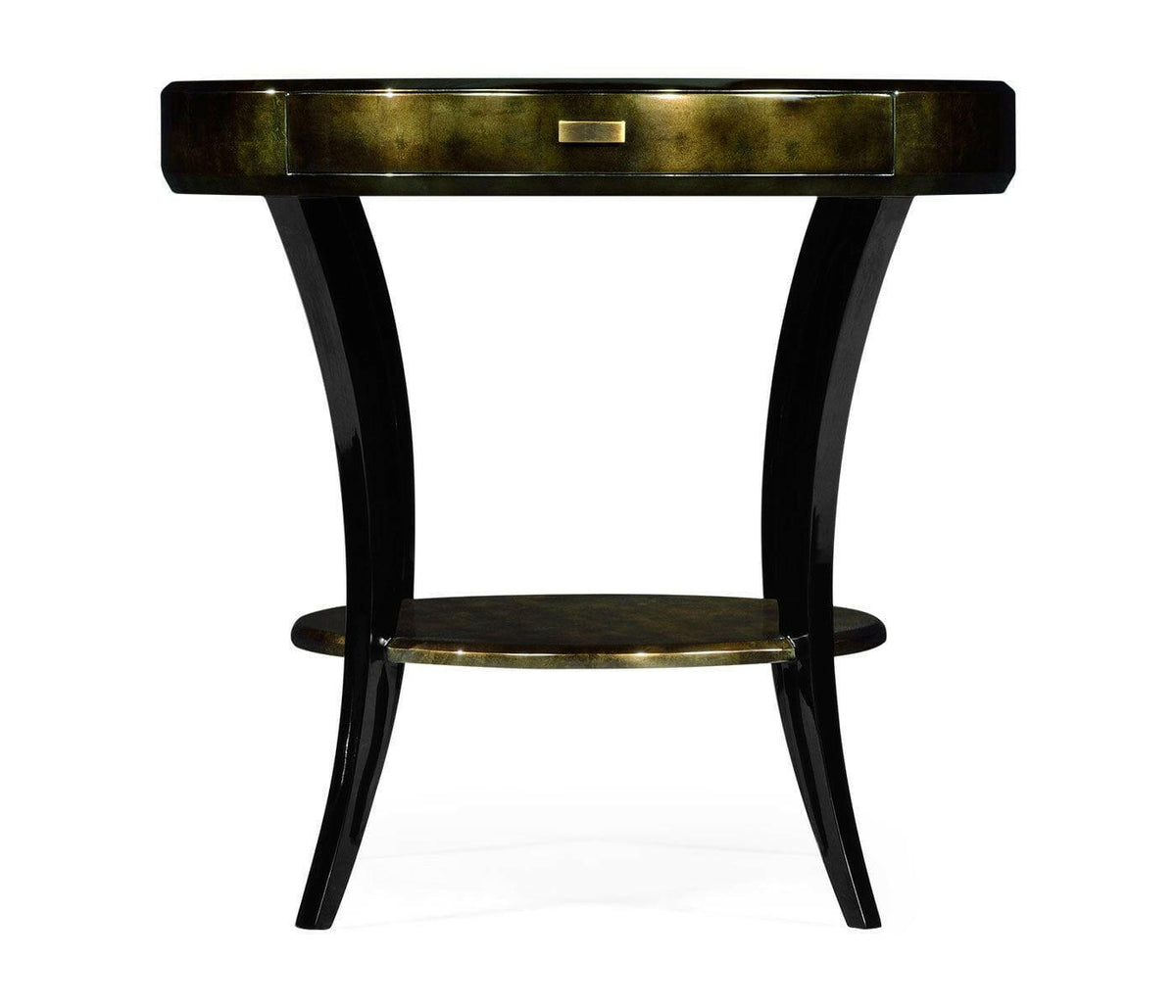 Jonathan Charles Round Side Table with Drawer Oriental - Moss Bronze.