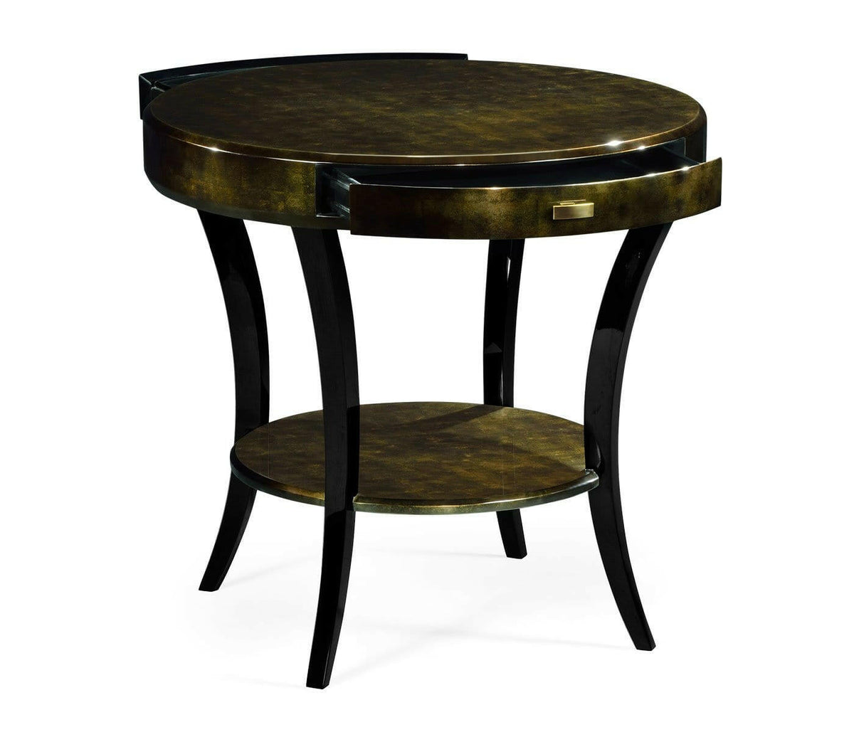 Jonathan Charles Round Side Table with Drawer Oriental - Moss Bronze.