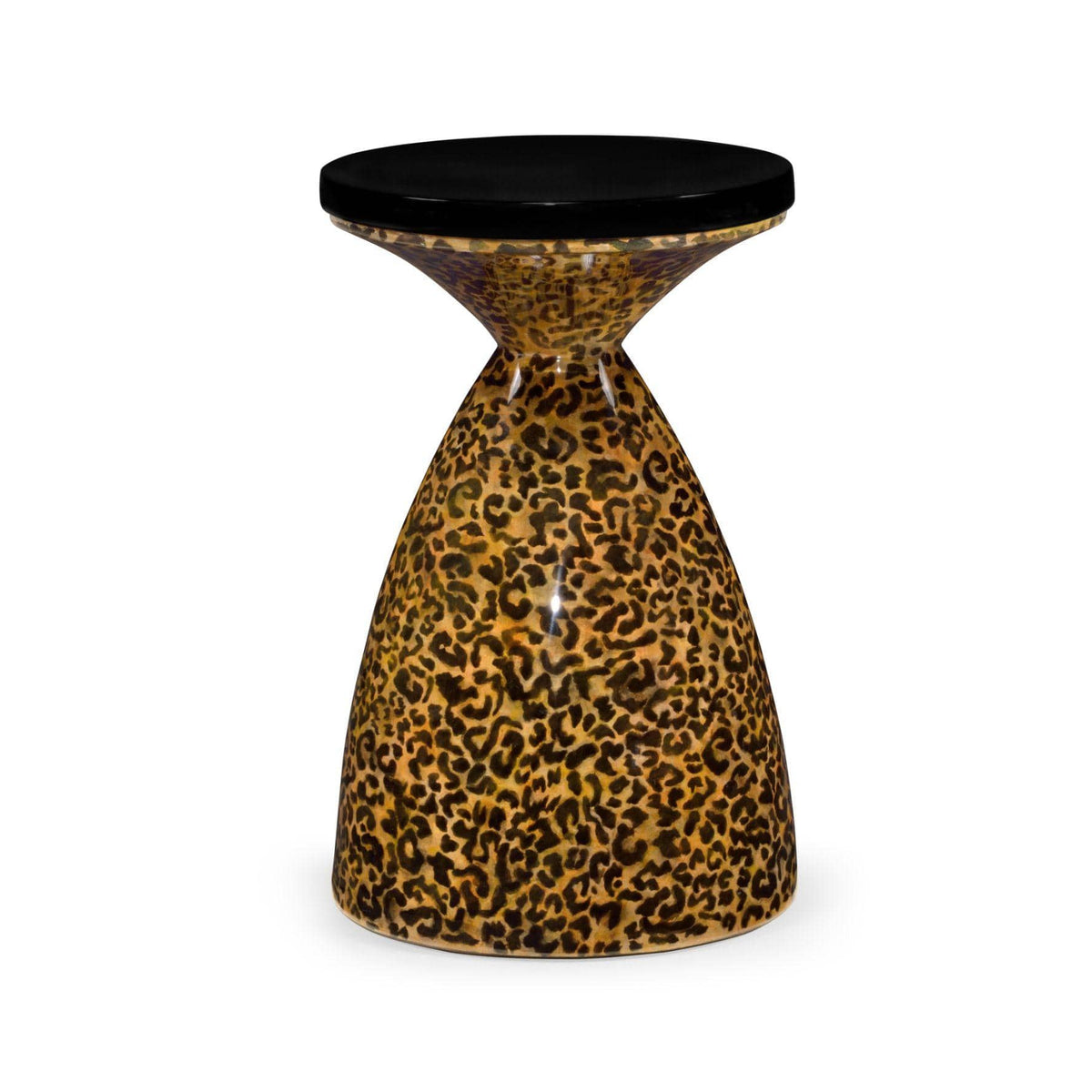 Jonathan Charles Round Wine Table Hourglass - Leopardskin & Black.