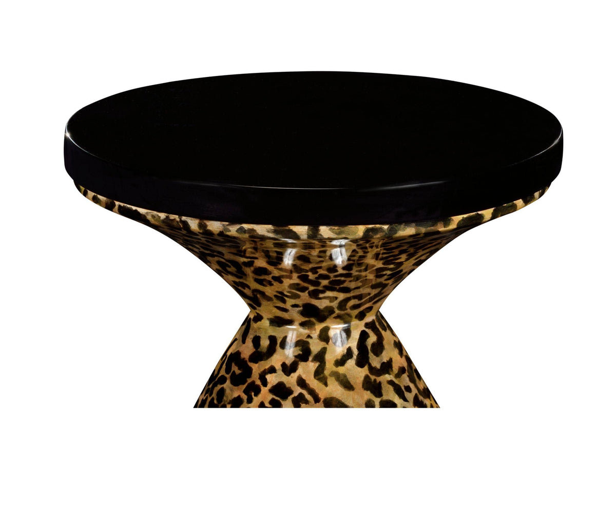 Jonathan Charles Round Wine Table Hourglass - Leopardskin & Black.