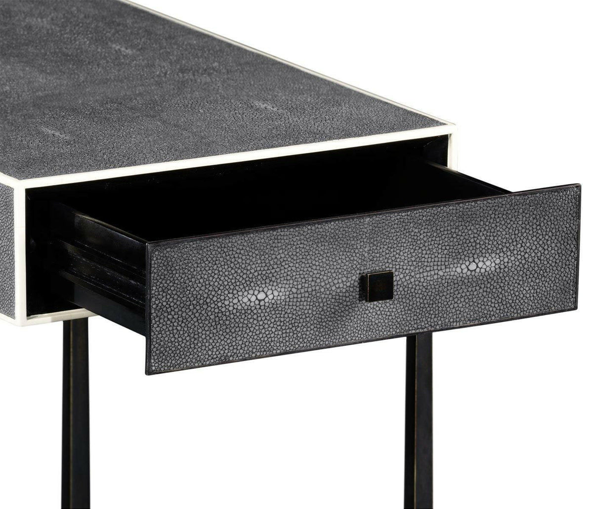 Jonathan Charles Side Table with Drawer Contemporary in Anthracite Shagreen - Bronze.