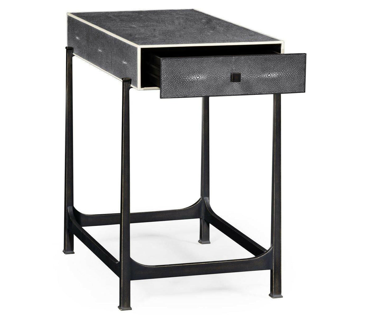 Jonathan Charles Side Table with Drawer Contemporary in Anthracite Shagreen - Bronze.