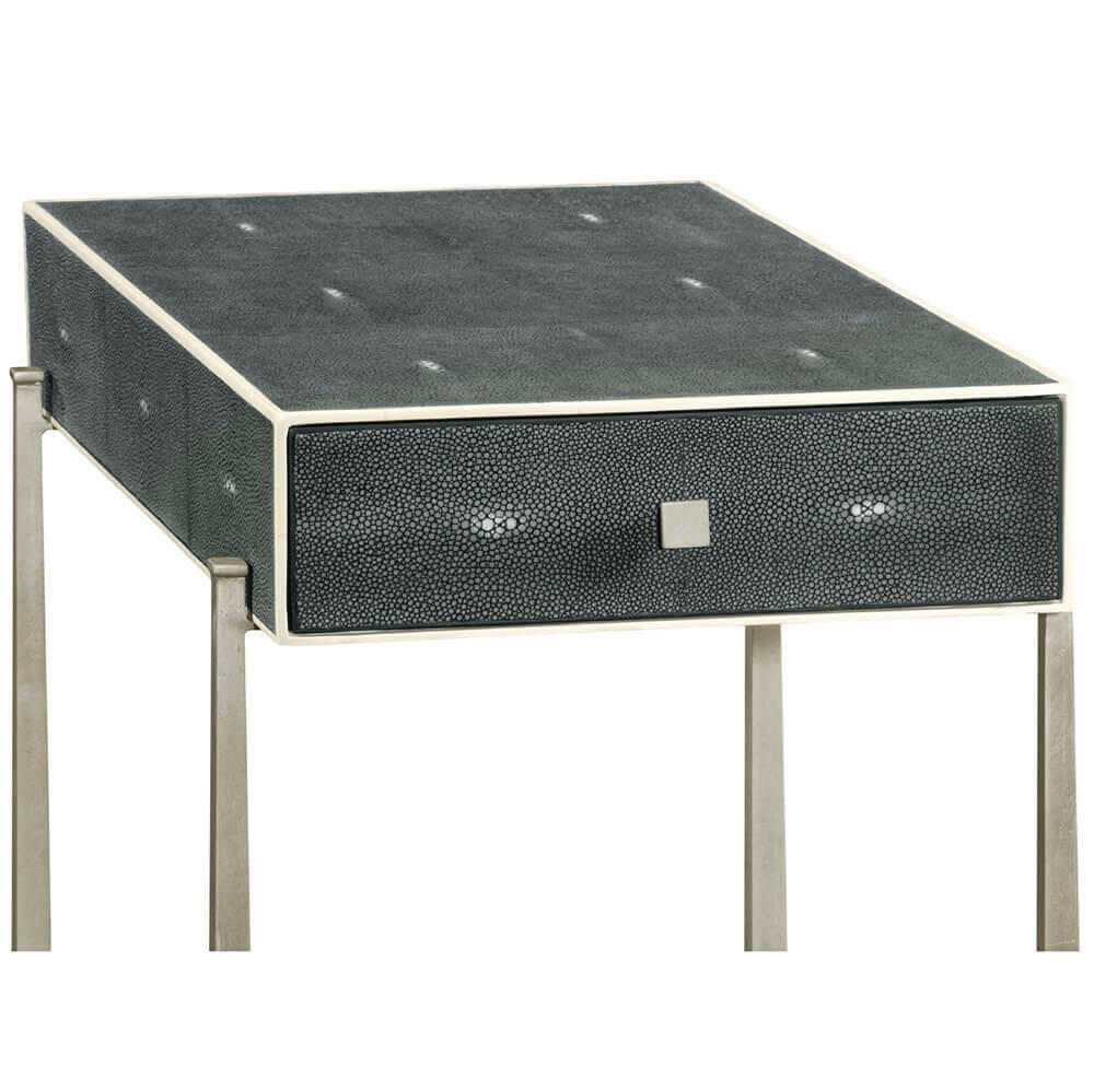 Jonathan Charles Side Table with Drawer Contemporary in Anthracite Shagreen - Silver.