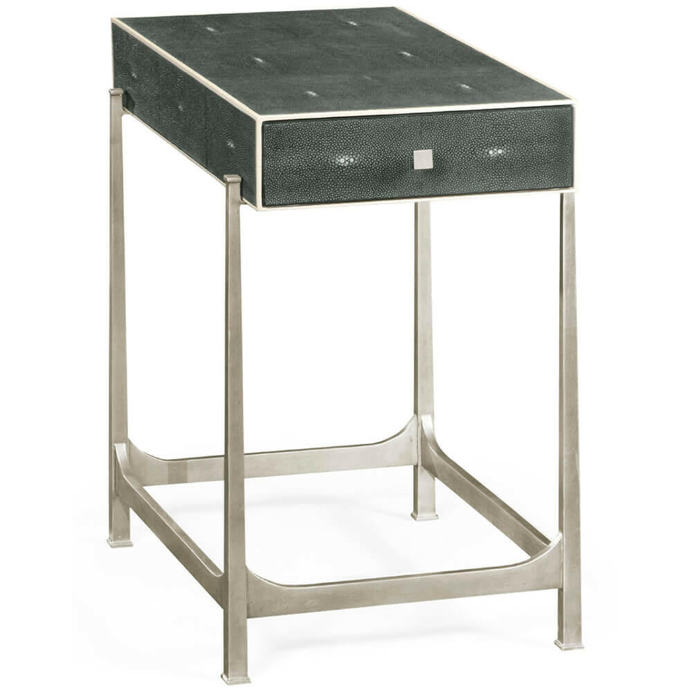 Jonathan Charles Side Table with Drawer Contemporary in Anthracite Shagreen - Silver.