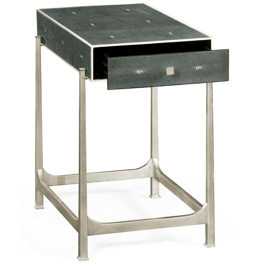 Jonathan Charles Side Table with Drawer Contemporary in Anthracite Shagreen - Silver.