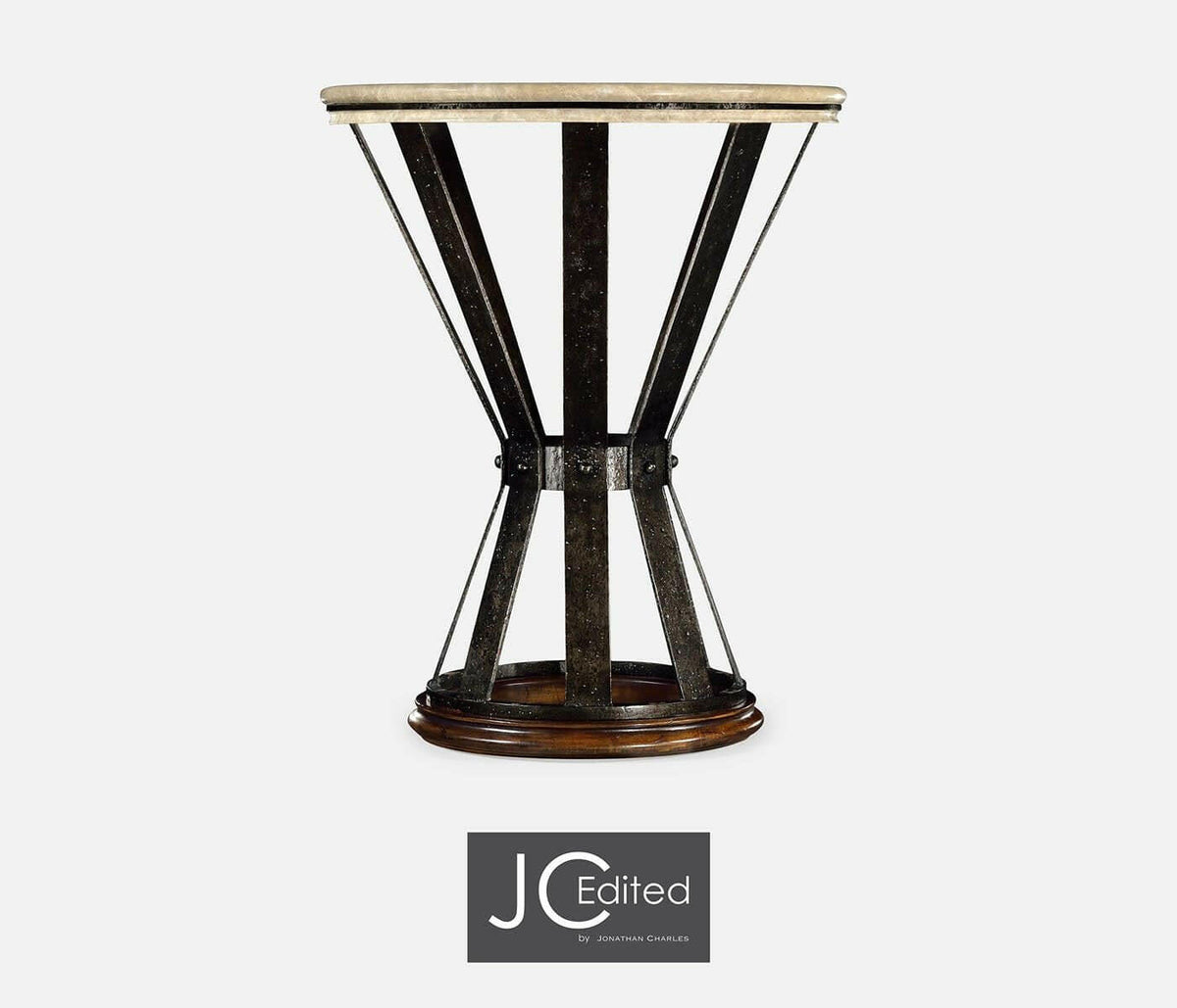 Jonathan Charles Side Table Wrought Iron with Marble Top - Dark.