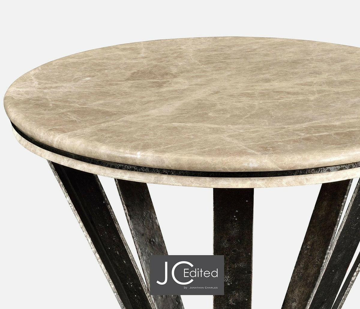 Jonathan Charles Side Table Wrought Iron with Marble Top - Dark.