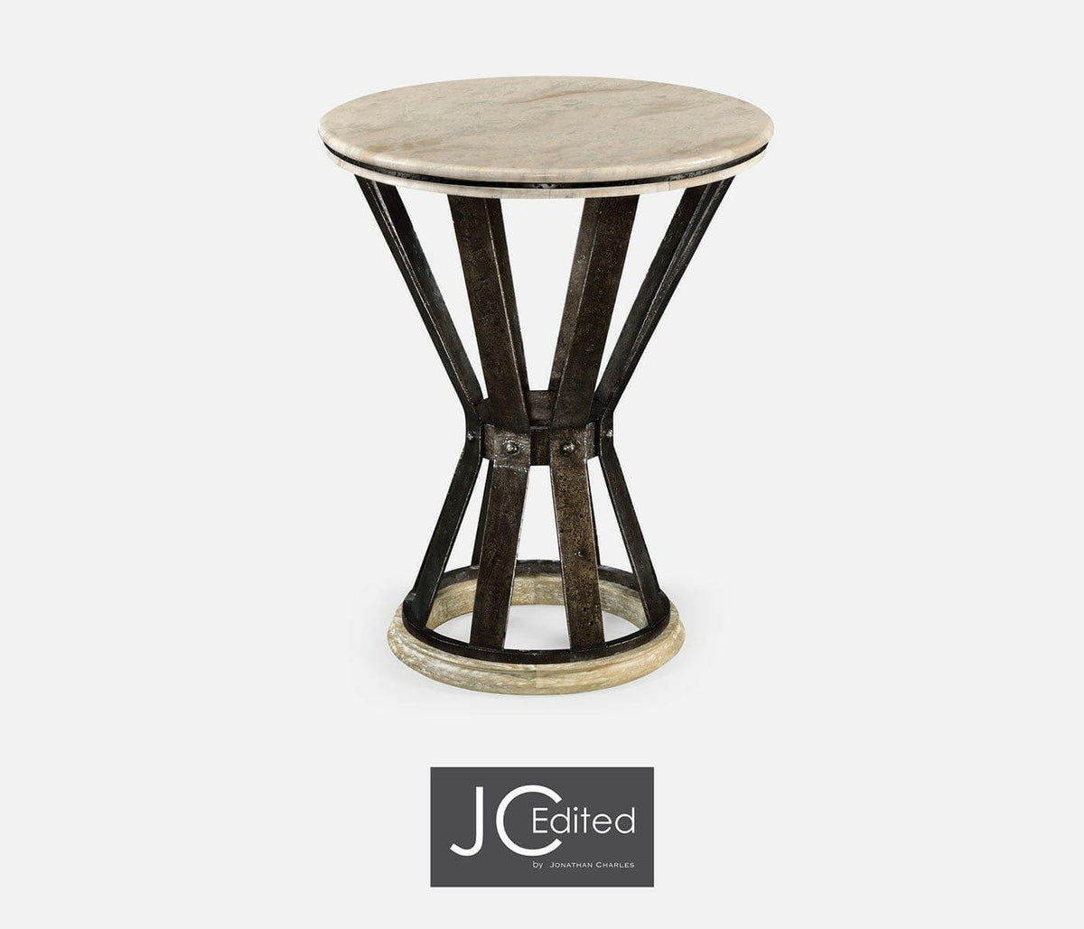 Jonathan Charles Side Table Wrought Iron with Marble Top - Light.