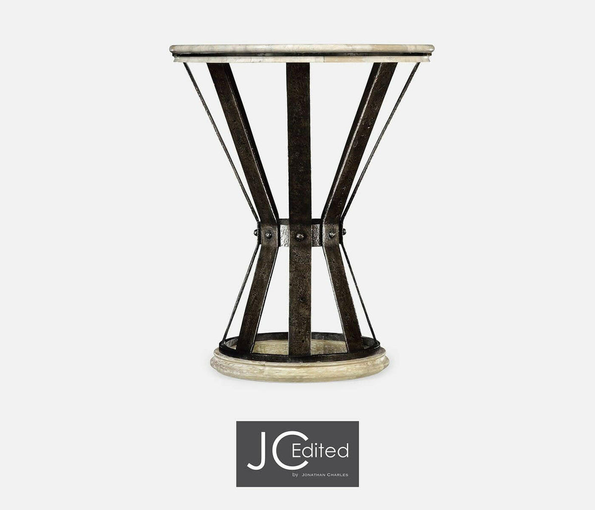 Jonathan Charles Side Table Wrought Iron with Marble Top - Light.