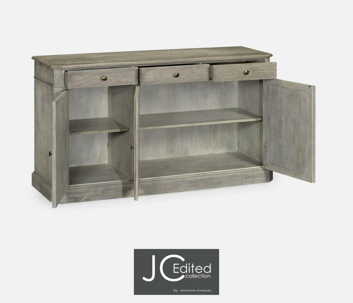 Jonathan Charles Sideboard Rustic with Three Doors in Rustic Grey.