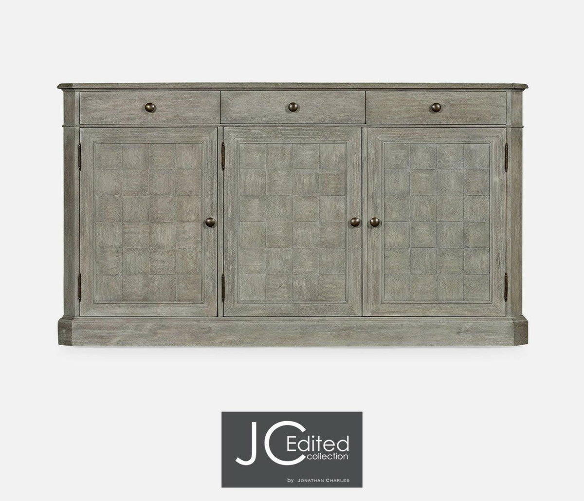 Jonathan Charles Sideboard Rustic with Three Doors in Rustic Grey.
