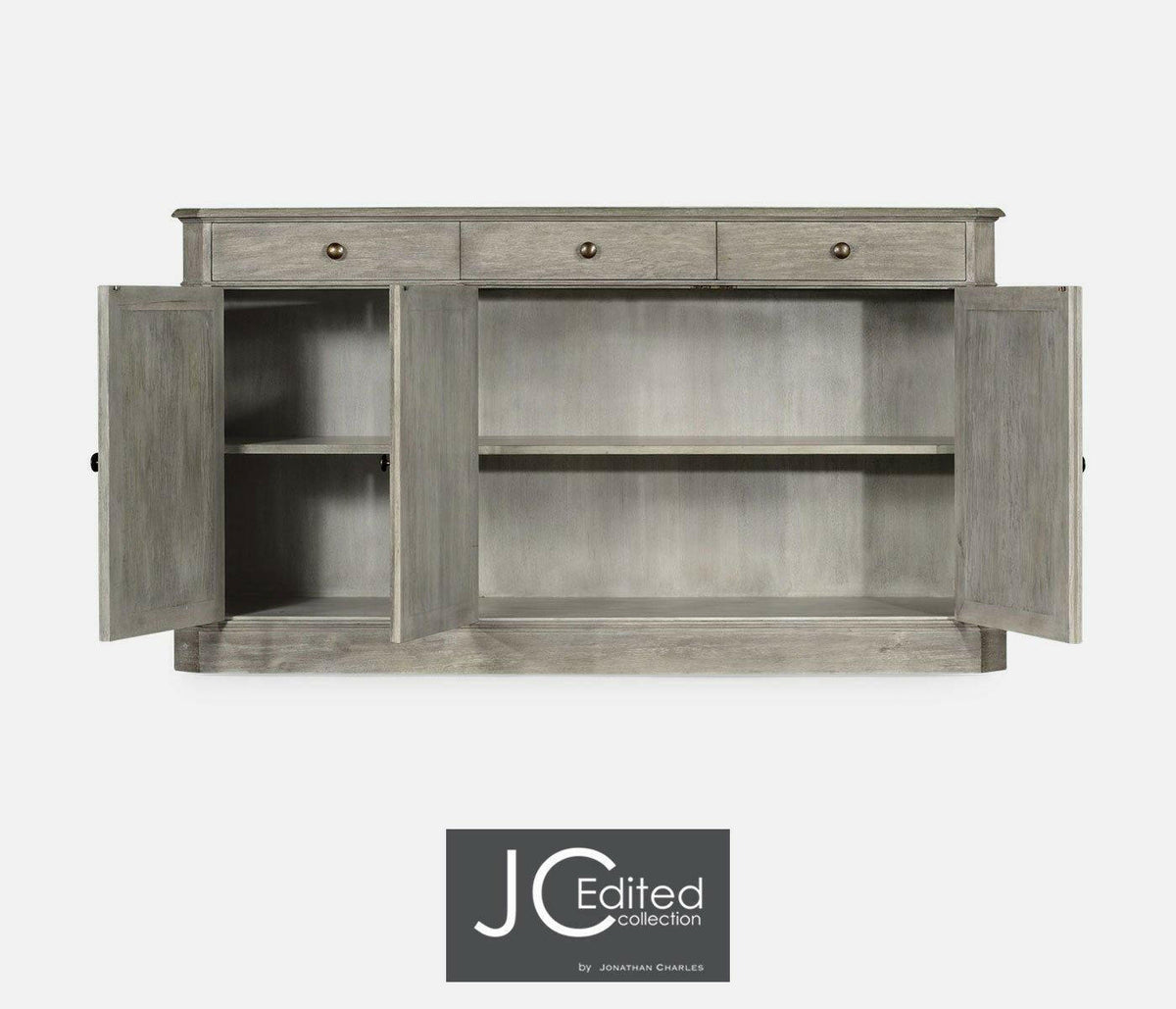 Jonathan Charles Sideboard Rustic with Three Doors in Rustic Grey.