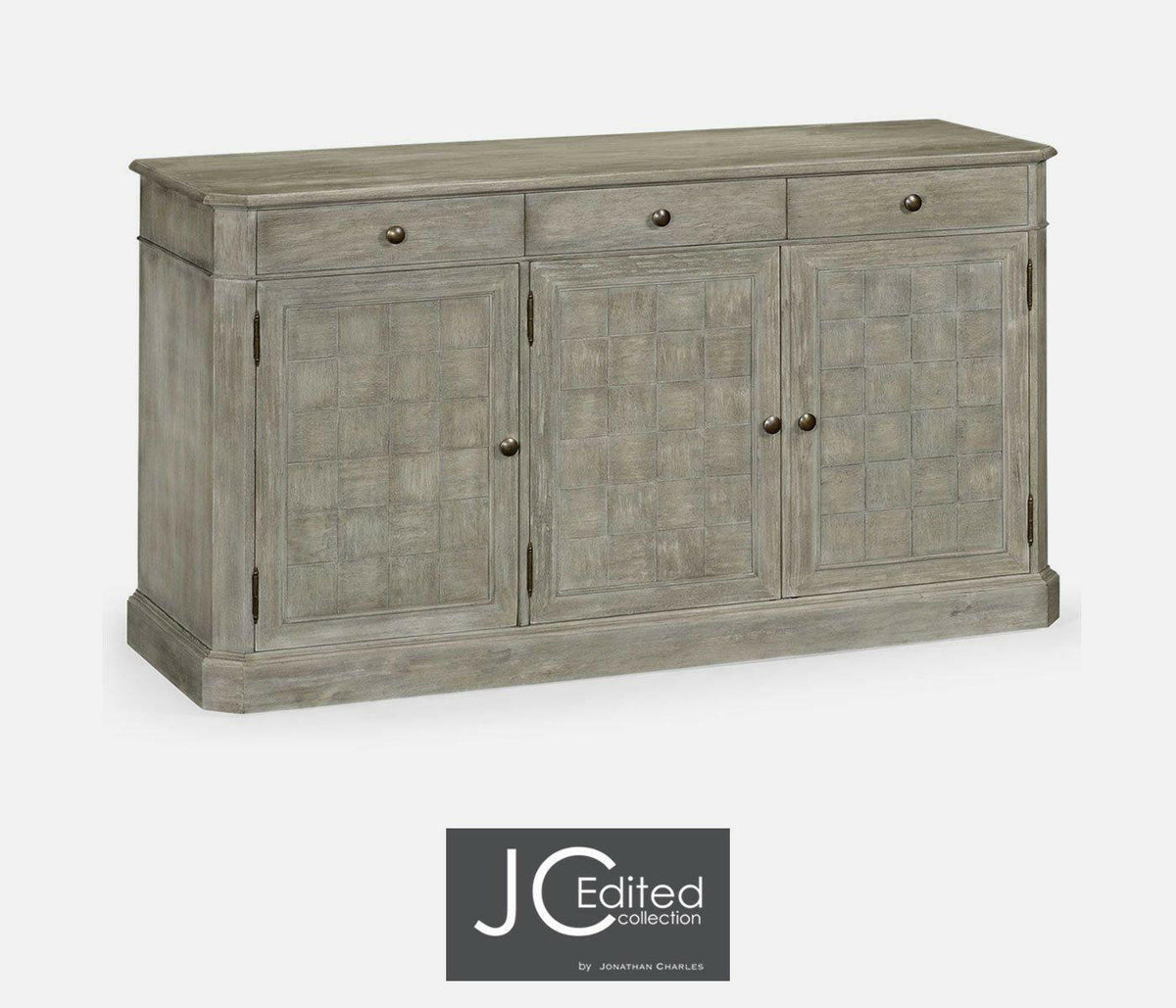 Jonathan Charles Sideboard Rustic with Three Doors in Rustic Grey.