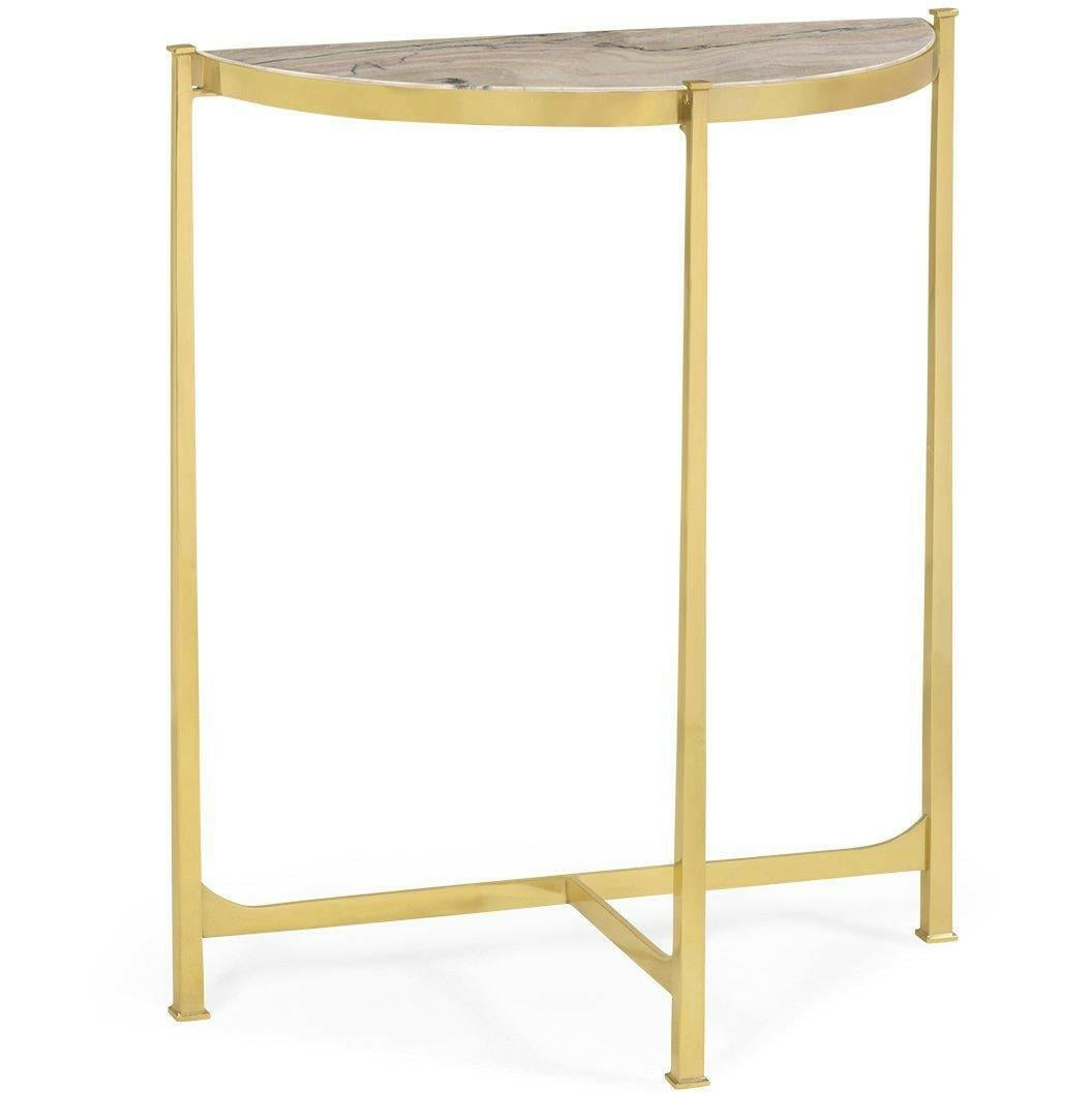 Jonathan Charles Small Demilune Console Table Contemporary - Blanco Equador Marble.