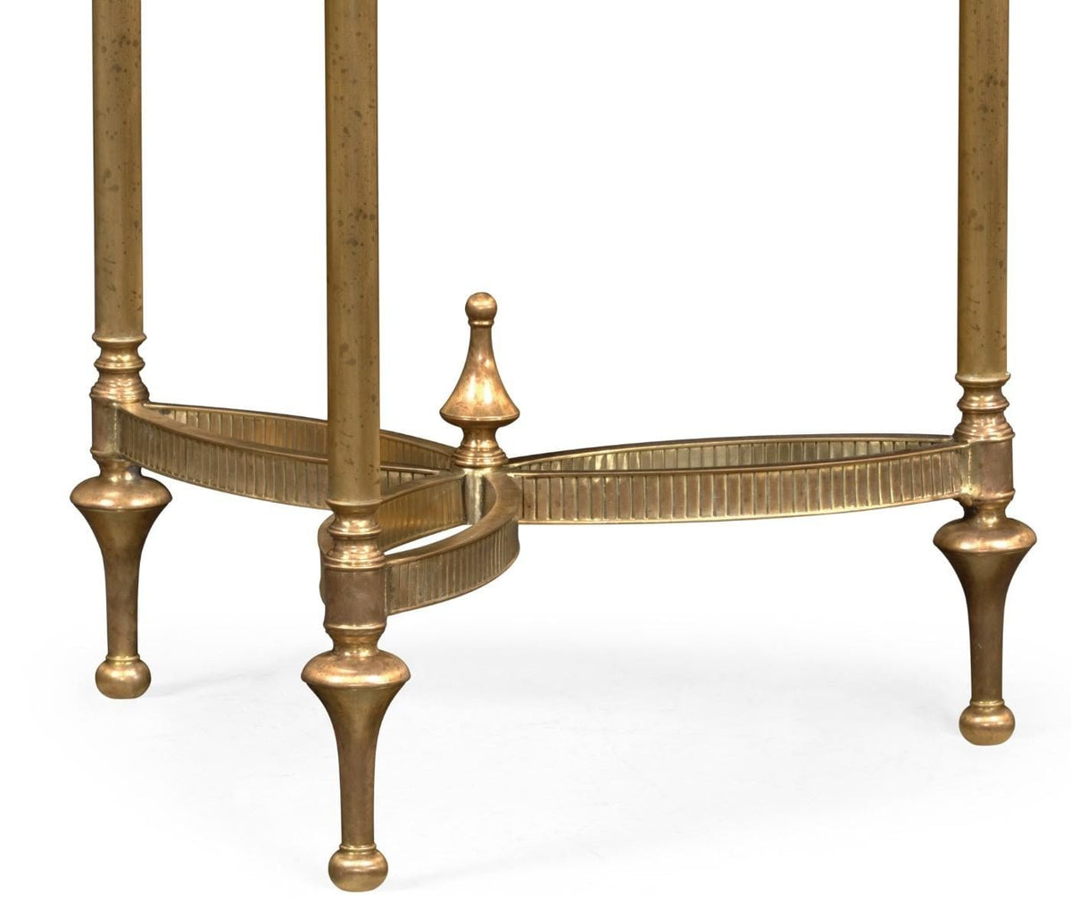 Jonathan Charles Small Round End Table Dark Santos with Brass Legs.